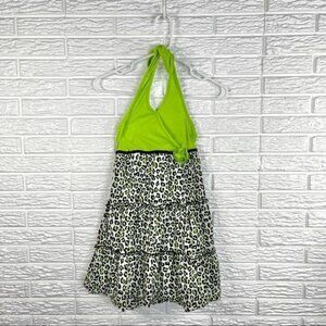 5/$25 Pinky Girls Green Leopard Print Halter Dress Size 10